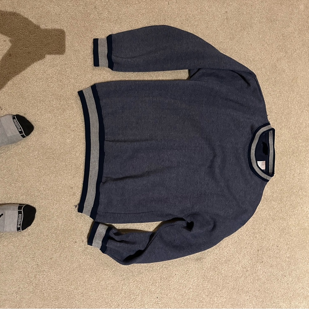 Blue Crewneck Sweater with Contrasting Stripes